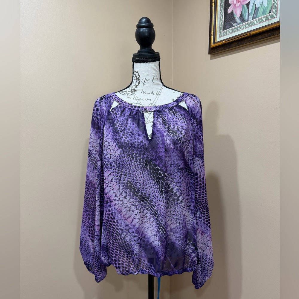 Jennifer Lopez Purple Snakeskin Print Blouse XL Long Sleeve Top